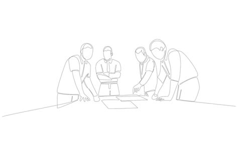 Premium Vector Continuous Line Drawing Of Group Of People At Work