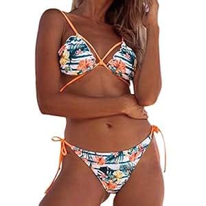 Cyhulu Women S Halter Bikini Sets Sexy Two Piece Flower Print Swimsuit