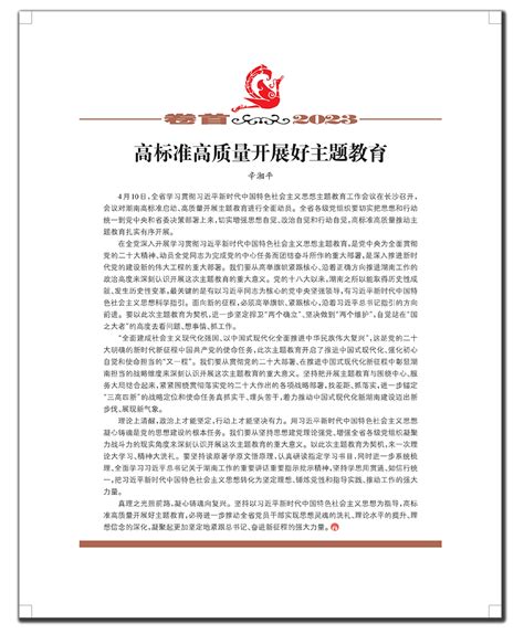 高标准高质量开展好主题教育2023年第08期新湘评论