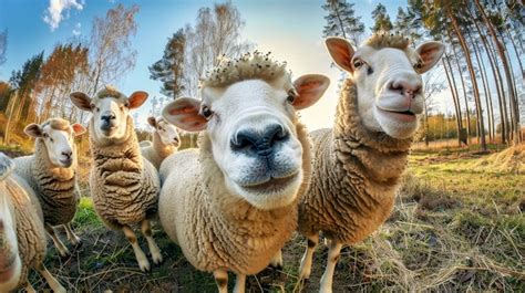 Premium Photo A Group Of Sheep Standing On Top Of A Field Covered In