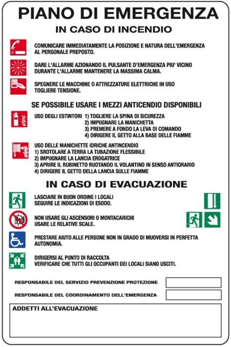 Cartello Norme Piano Di Emergenza Sicurezza Shop