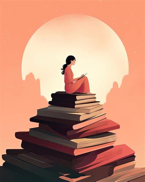 Mujer sentada y meditando en un montón de libros copia espacio creado