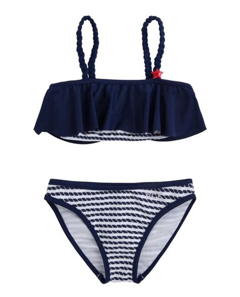 Bikini de niña Dolores Cortés Kids blanco con estampado marinero Moda El Corte Inglés