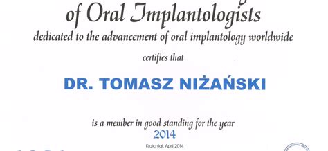 Certyfikaty Tomasz Ni A Ski Eurodent Stomatologia Rzesz W