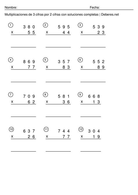 Multiplicaciones De 3 Cifras En Pdf Para Imprimir Fichas Y Ejercicios