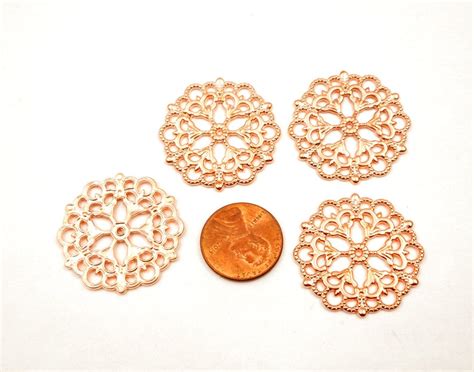 4 Rose Gold Plated Filigree Flower Components 1 84 Etsy