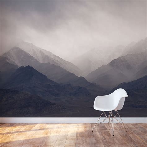 Misty Mountain Mural Wallpaper | Dark Mountain Wall Mural