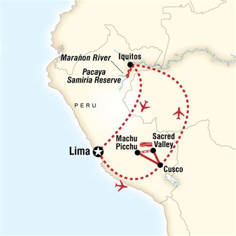 Map Of The Route For Explore Machu Picchu Amazon Riverboat Travel