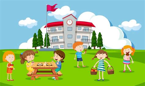 Children playing at school playground 296735 Vector Art at Vecteezy