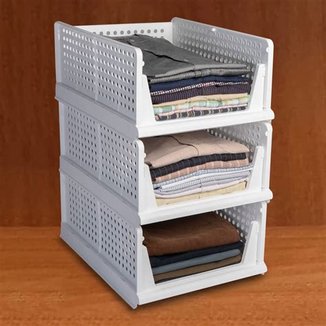 Clapone Foldable Wardrobe Organizer White Plastic Stackable Closet