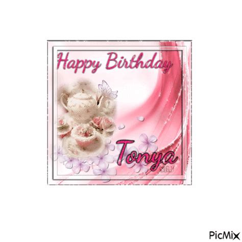 Cake and Tea Happy Birthday Tonya - Free animated GIF - PicMix