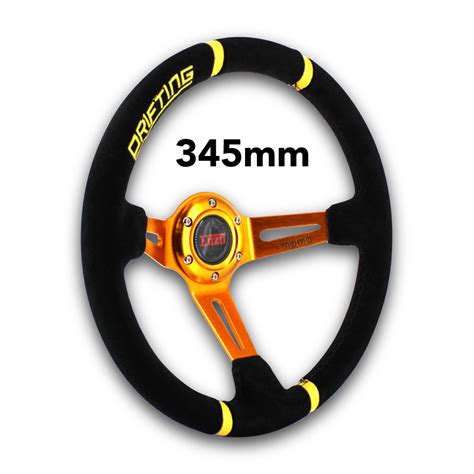 Momo Suede Drift Style Aluminium Alloy Steering Wheel Gold On Black