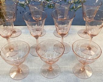 Antique Pink Depression Glass Goblets Optic Wine Water Juice With