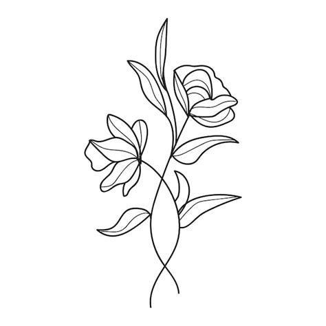 Un Dibujo En Blanco Y Negro De Una Flor Con Tallo Y Flores Vector