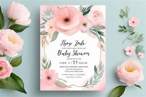 Soft Pink Watercolor Floral Baby Shower Invitation Template Premium