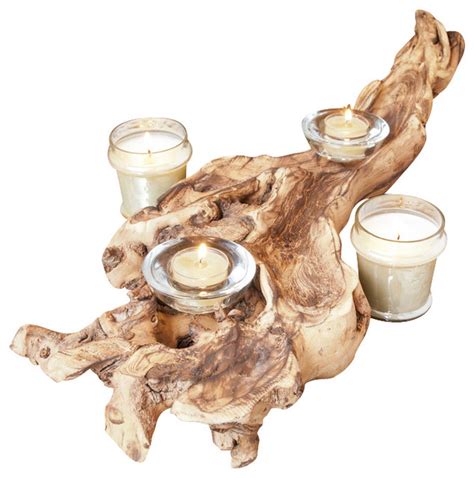 Natural Rustic Wood Candle Holder Centerpiece - Rustic - Candleholders ...