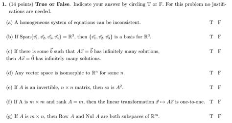 Solved 1 14 Points True Or False Indicate Your Answer By