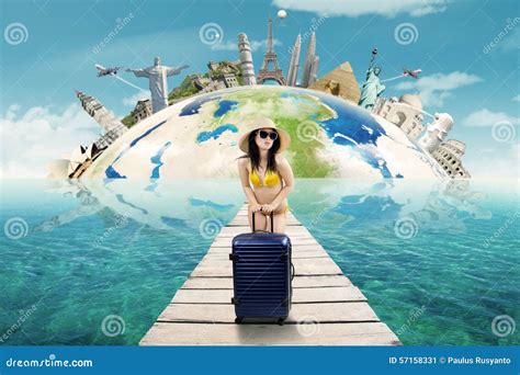 Woman With Bikini Vacation To The World Monument Stock Image Image Of Female London