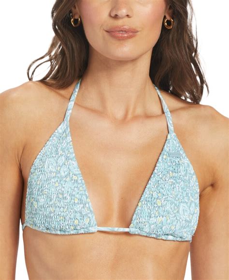 Roxy Juniors Seaside Tropics Smocked Tiki Triangle Bikini Top Women S