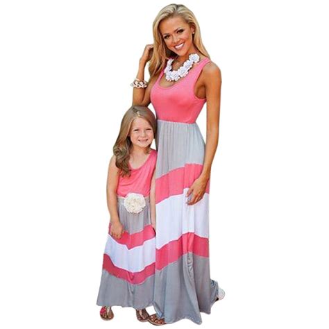 Moda Sem Mangas Verão Família Mãe Filha Combinando Vestidos Mãe E Filha