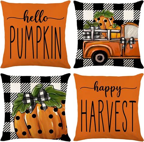 Amazon GAONINI Fall Pillow Covers 18x18 Set Of 4 Hello Pumpkin