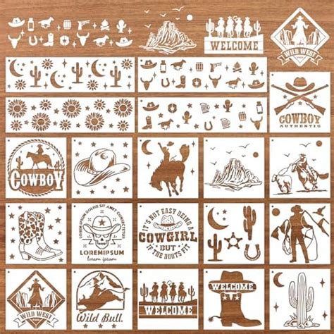 Keluna Western Cowboy Painting Stencils 20 Pcs Reusable