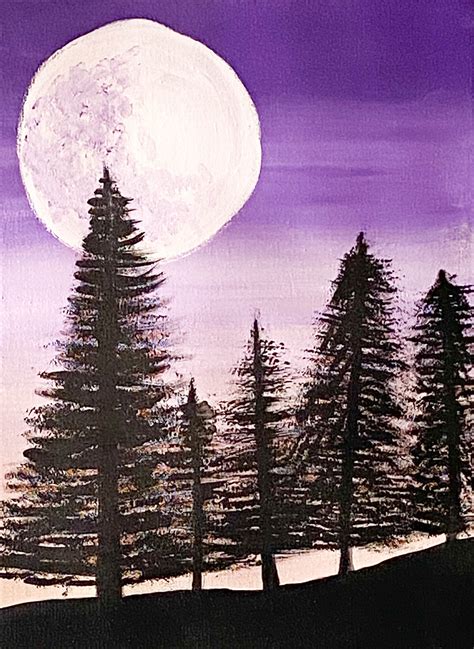 Full Moon Painting Purple Night Sky Art 11x14 Canvas Art | Etsy