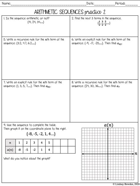 Arithmetic Sequences Notes And Worksheets Lindsay Bowden Worksheets Library