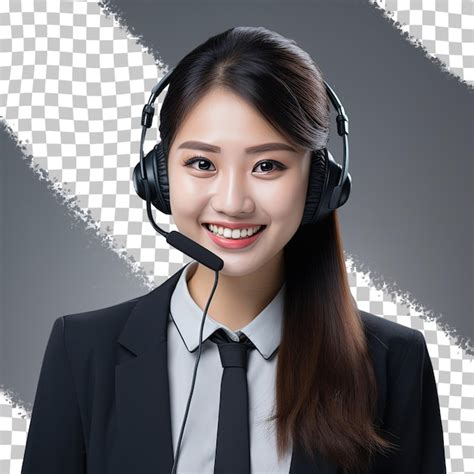 Premium PSD Asian Woman Working In A Call Center Smiling And Isolated