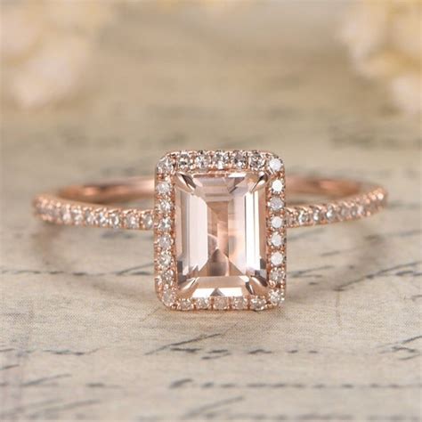 Emerald Cut Morganite Ring 14k Rose Gold Emerald Cut Etsy