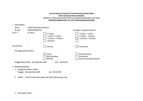 Form Laporan Ikp Klinik Format Laporan Insiden Ke Tim Keselamatan