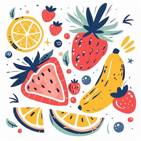 Ilustraci N Vectorial De Frutas Dibujadas A Mano Frutas Frescas