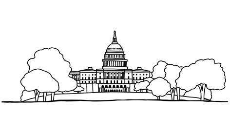 The United State Capitol Building Outline Doodle Drawing On White