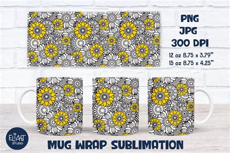 Sunflower PNG Mug Sublimation Coffee Mug Wrap PNG