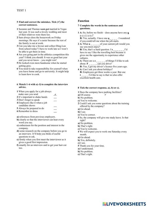 Test Unit 1 Online Exercise For Live Worksheets