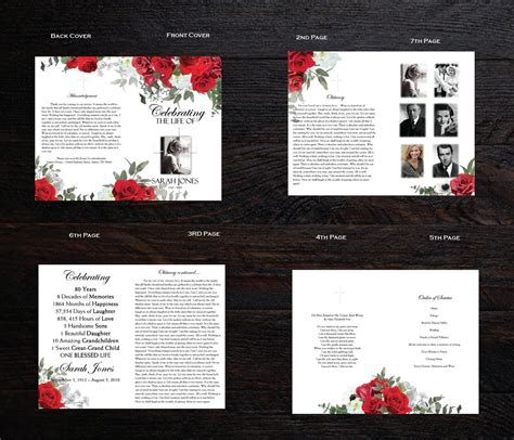 Red Roses And Cross Funeral Program Template 8 Page Bi Fold Template Microsoft Word Funeral