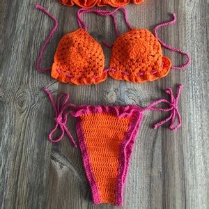 Orange Crochet Bikini Set Crochet Halter Bikini Top Crochet Bra Top Crochet Underweaer