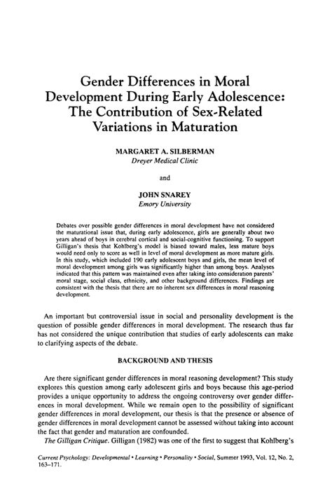 Pdf Gender Differences In Moral Development During Early Adolescence The Contribution Of Sex