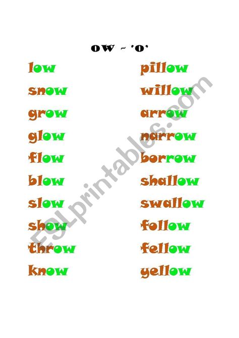 English Worksheets Long Vowel ´o´ Ow