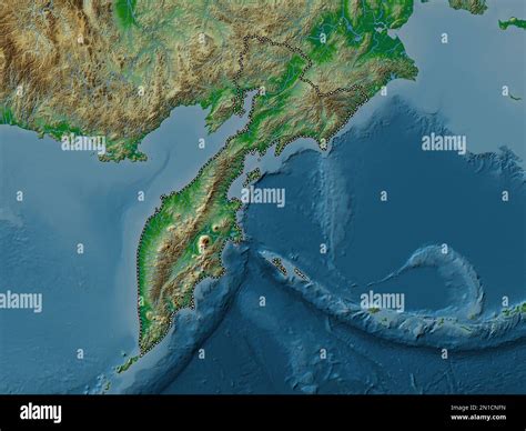 Kamchatka Territory Of Russia Colored Elevation Map With Lakes And