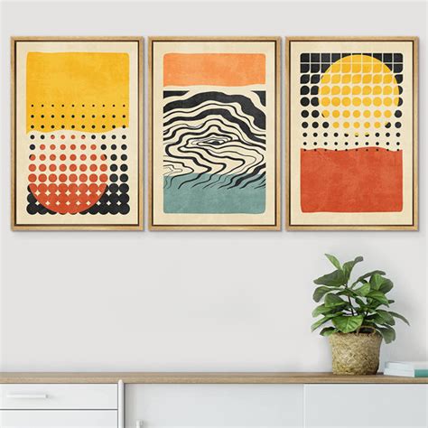 IDEA4WALL Framed Canvas Print Wall Art Set Mid Century Colourful