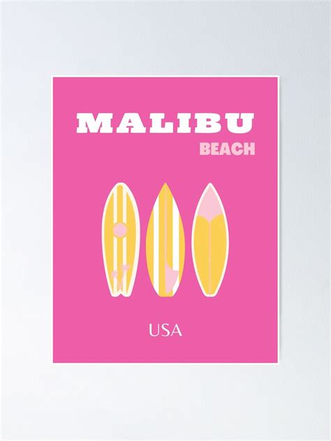 Malibu Malibu Beach Travel Art Preppy Preppy Room Pink Poster