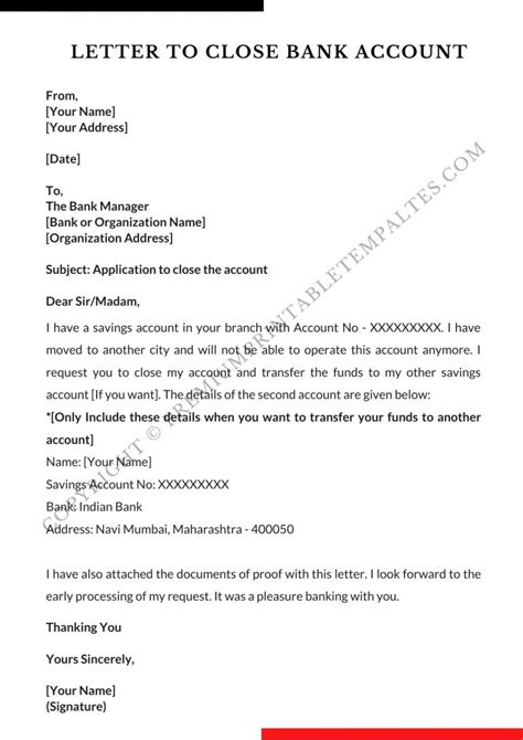 Sample Letter For Closure Of Bank Account