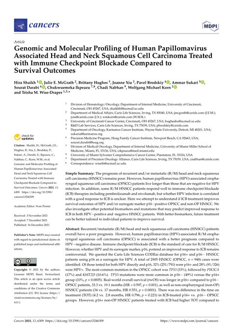 Pdf Genomic And Molecular Profiling Of Human Papillomavirus Associated Head And Neck Squamous