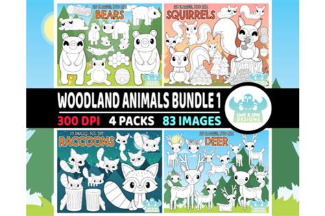 Woodland Animals Digital Stamps Bundle 1 By Lime and Kiwi Designs | TheHungryJPEG