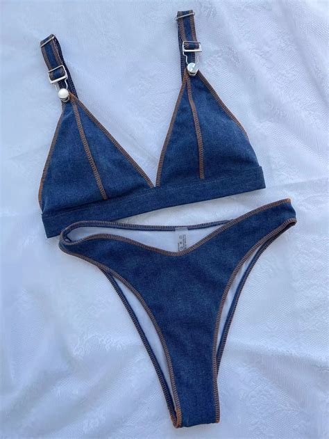 Swimsuit Manufacturers High Quality Custom Logo Swimwear Denim Swimwear Bikini Buy