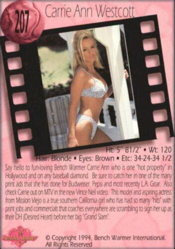 Carrie Ann Westcott 1994 Bench Warmer 😎 Very Sexy Model 😎 Card 207 Ebay