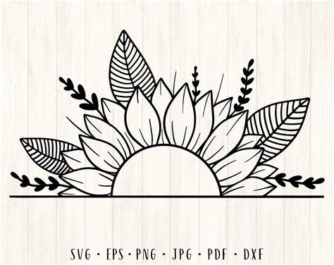 Sunflower Frame Svg Half Sunflower Svg Sunflower Svg Half Etsy