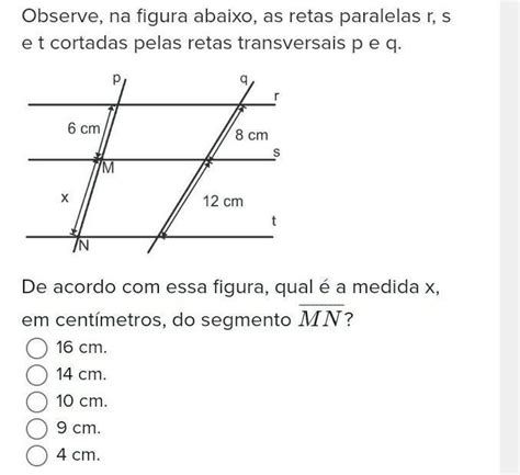 Observe Na Figura Abaixo As Retas Paralelas R S E T Cortadas Pelas