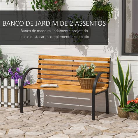 Banco De Jardim 2 Lugares Encosto E Apoios De Braços Ripas De